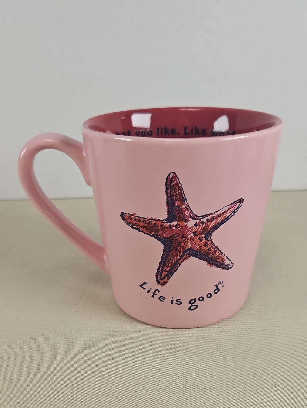 Life Is Good Pink Ceramic Mug with Starfish Graphic